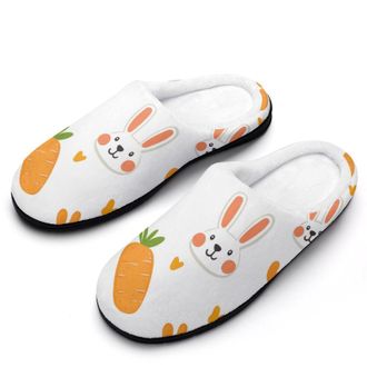 Generic Cute Carrots And Rabbits Paws Mens Slippers Slip On Comfortable Fleece Cotton House Shoes Winter