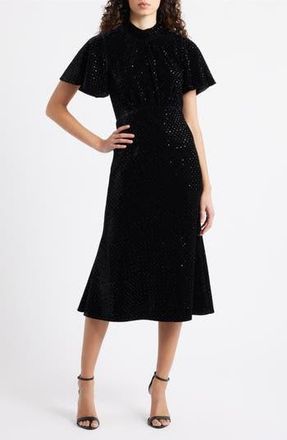 Julia Jordan Sequin Embellished Velvet Midi Dress in Black at Nordstrom Rack, Size 2