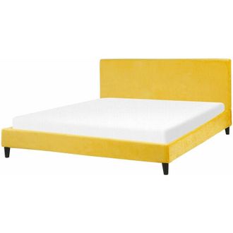 Beliani Beliani - Letto Imbottito in Velluto Giallo con Rete a Doghe 180 x 200 cm Fitou