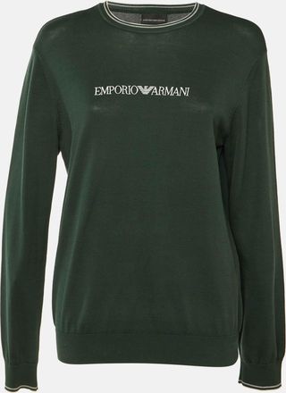 Emporio Armani Green Cotton Knit Logo Embroidered Sweatshirt