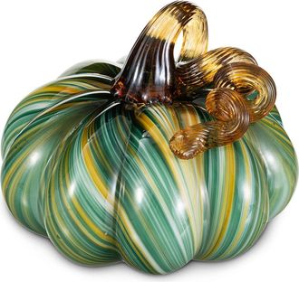 Glitzhome Fall Multi Striped Glass Short Pumpkins in Green at Nordstrom, Size Medium