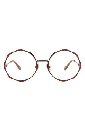 Chloé 56mm Round Optical Glasses in Brown Brown Transparent at Nordstrom Rack