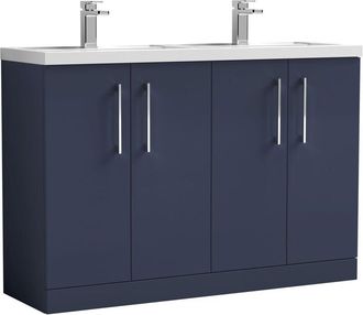 Nuie Nuie Arno Floor Standing 4-Door Vanity Unit with Double Polymarble Basin 1200mm Wide - Midnight Blue