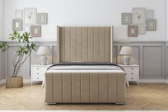 Sloomy Melbourne Coniston Frame-Mattress-50 Upholstered Wingback Headboard in Cream | Size: King