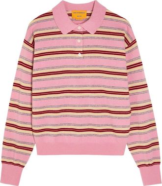 Guest In Residence Collegiate Striped Cashmere Polo top - Pink - S (UK8-10 / S)