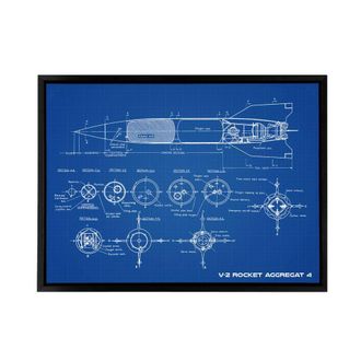 Artery8 V 2 Rocket Aggregat 4 Ballistic Missile Blueprint Framed Canvas Wall Art Print in Blue | Size: W24 x H32