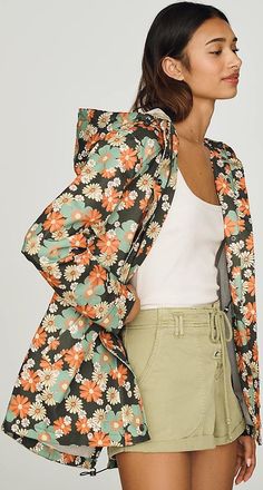 NVLT Cotton Hooded Floral Rain Coat Jacket