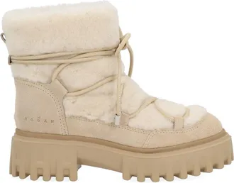 Hogan Shearling Ankle Boot - Beige