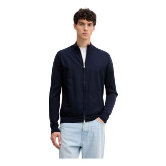 Hackett Truien & Vesten, Heren, Blauw, S, Wol, Zip Mock-neck Cardigan