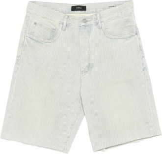 Purple Gestreept Shorts met Rauwe Rand - Heren - Korte Broeken - Blauw - W40 - Katoen - Korte Broeken