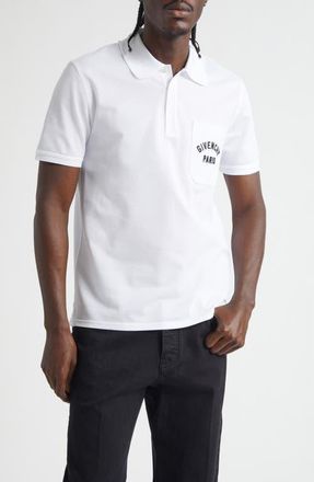 Givenchy Embroidered Logo Pocket Cotton Piqu&eacute; Polo in White at Nordstrom, Size Xx-Large