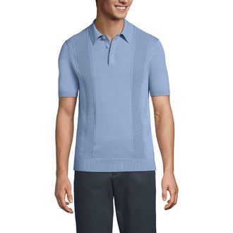 Lands End Short Sleeve Vertical Rib Button Down Sweater Polo in Oasis Blue at Nordstrom, Size Xx-Large