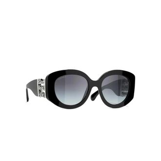 Chanel Oval Sunglasses - female - Chanel - Sunglasses - Black - 54 MM - Accessories