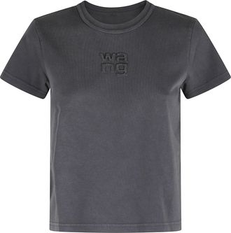Alexander Wang Dark Gray Shrunken Embossed Glitter Logo Cotton T-Shirt