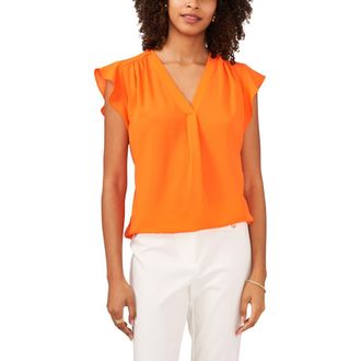 Chaus Print Flutter Sleeve Blouse in Mandarin Orange at Nordstrom, Size X-Large
