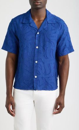 Wax London Curzon Jacquard Camp Shirt in Blue at Nordstrom, Size Xx-Large