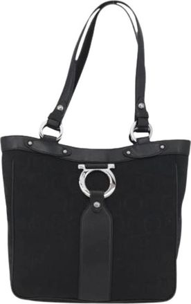 Ferragamo Pre-owned Shoulder Bags, female, Black, Size: ONE SIZE Pre-owned Canvas Shoulder Bag