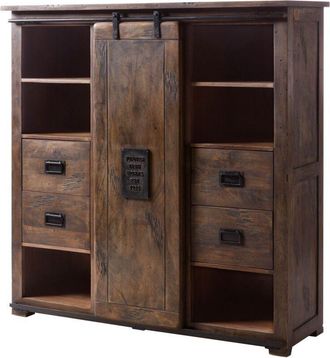 Massivmoebel24 Highboard Mango 142x45x147 braun lackiert railway 462