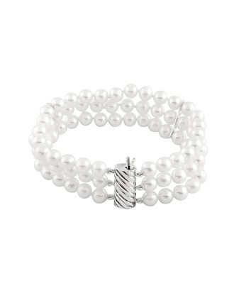 Splendid Pearls Rhodium Plated Silver 6-6.5Mm Freshwater Pearl Bracelet