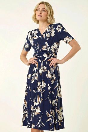 Roman Floral Wrap Midi Dress