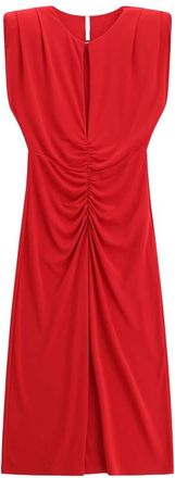 Imperial Ruched Sleeveless Midi Dress - Dames - Casual kleedjes - Rood - S - Leer - Kleedjes