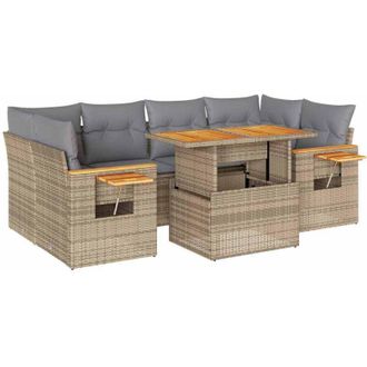 vidaXL Set Sof&aacute;s Jard&iacute;n Y Cojines 7 Pzas Rat&aacute;n Sint&eacute;tico Acacia Beige