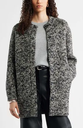 Nordstrom Marled Boucl&eacute; Sweater Coat in Black-Ivory Marl at Nordstrom, Size X-Large