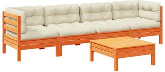 vidaXL Set De Sof&aacute;s Jard&iacute;n 5 Pzas Con Cojines Madera Pino Marr&oacute;n Cera Vidaxl