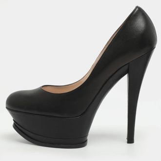 Casadei No Style Size 37 Black Leather Platform Pumps