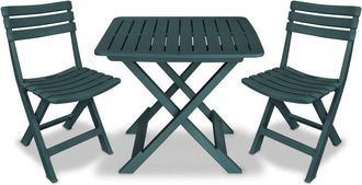 vidaXL Mesa y sillas bistró de jardín plegables 3 pzas plástico verde Vidaxl