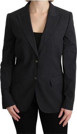 Dolce & Gabbana Gestreepte Grijze Blazer met Knopen - Dames - Blazers - Grijs - L - Katoen - Jassen