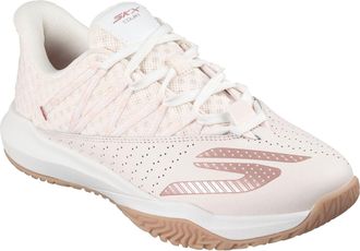 Skechers Viper Court Rally Leer Dames Lichtroze Sneakers