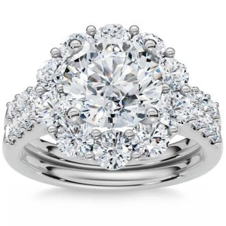 Pompeii3 Certified 3ct Halo Diamond Engagement Wedding Ring Set 14k Gold Lab Grown