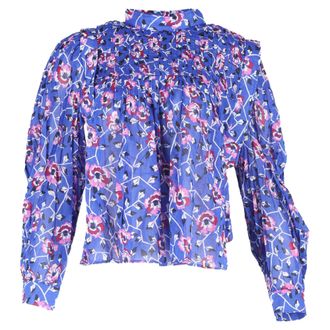 Isabel Marant Etoile Vega Floral Blouse In Electric Blue Pintucked Cotton