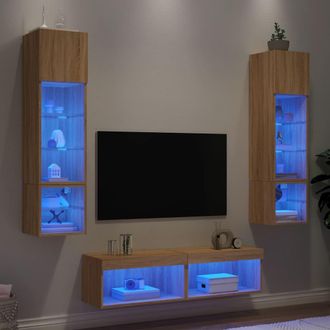 vidaXL Vidaxl - Muebles Tv Pared Con Led 6 Pzas Madera Ingenier&iacute;a Roble Sonoma