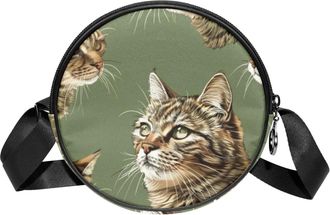 Generic Circle Crossbody Bag for Women, European Wildcat Small Sling Bag Daypack with Zipper Adjustable Shoulder Straps Casual Ladies Girls Round Purse