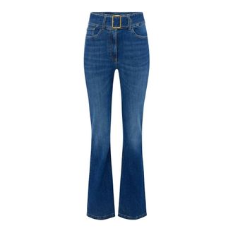 Elisabetta Franchi Jeans, Dames, Blauw, W31, Denim, Boot-cut Denim Broek met Riem