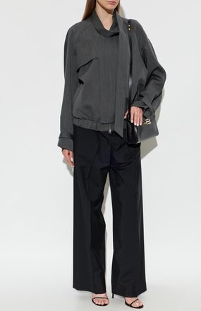 Victoria Beckham Wool Jacket With Decorative Scarf, Womens, Grey