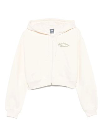 New Balance embroidered zip-up hoodie - women - Cotton/Recycled Polyester - L - Neutrals