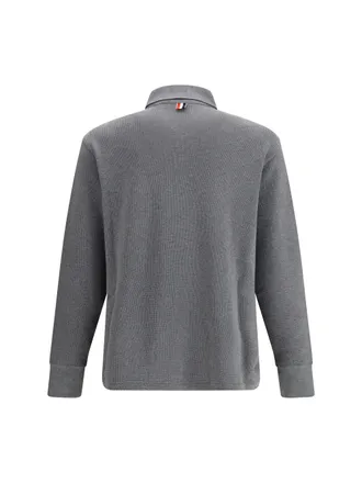 Thom Browne Long-Sleeve Cotton Polo - Gray