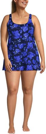 Lands End Scoop Neck Mini Swim Dress One Piece Swimsuit in Navy Graphic Floral at Nordstrom, Size 3X