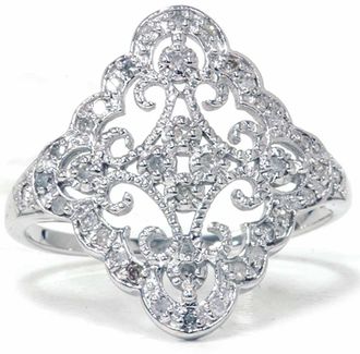 Pompeii3 1/5ct Vintage Diamond Ring 10K White Gold Size Selectable