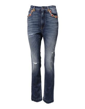 Dolce & Gabbana Womens Embellished Denim Jeans - Medium Blue Cotton - Size EU 36 (Womens)