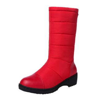 Generic Women Winter Snow Boots Warm Mid Calf Boots Anti-Slip Comfortable Lightweight Platform Down Cotton Shoes (2-Red, 7.5)