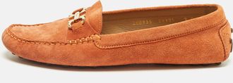 Ferragamo Orange Suede Slip On Gancini Loafers