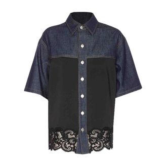 Stella McCartney Shirt met contrasterende panelen en kanten bies - Dames - Blouses & Shirts - Blauw - Maat: M Katoen