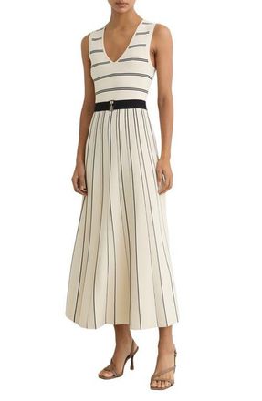 Reiss Mallory Sleeveless Stripe Knit Midi Dress in Ivory/Black at Nordstrom, Size X-Large