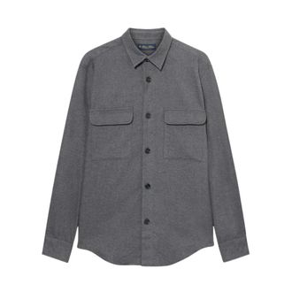 Brooks Brothers Cotton Flannel Overshirt with Flap Pockets - male - Brooks Brothers - Casual Shirts - Gray - M - Shirts