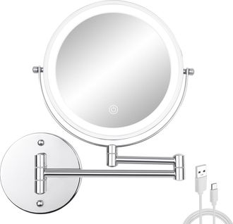 OEM Espejo De Maquillaje De Pared Con Luz, Espejo De Afeitado De Doble Cara Con Aumento De 8 Pulgadas (1x/10x) Para Ba&ntilde;o Con Luz De 3 Colores, Espejo De M
