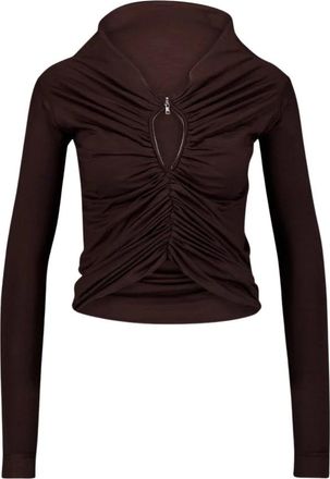 Dolce & Gabbana Gerimpelde Top in Donkerbruine Wol - Dames - Longsleeves - Bruin - L - Wol - Tops